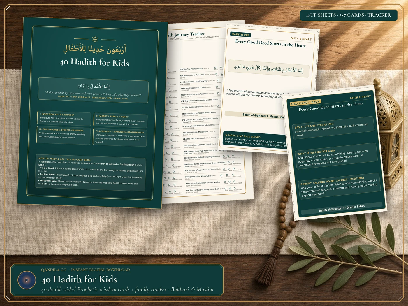 40 Short Authentic Hadith Cards for Kids overview