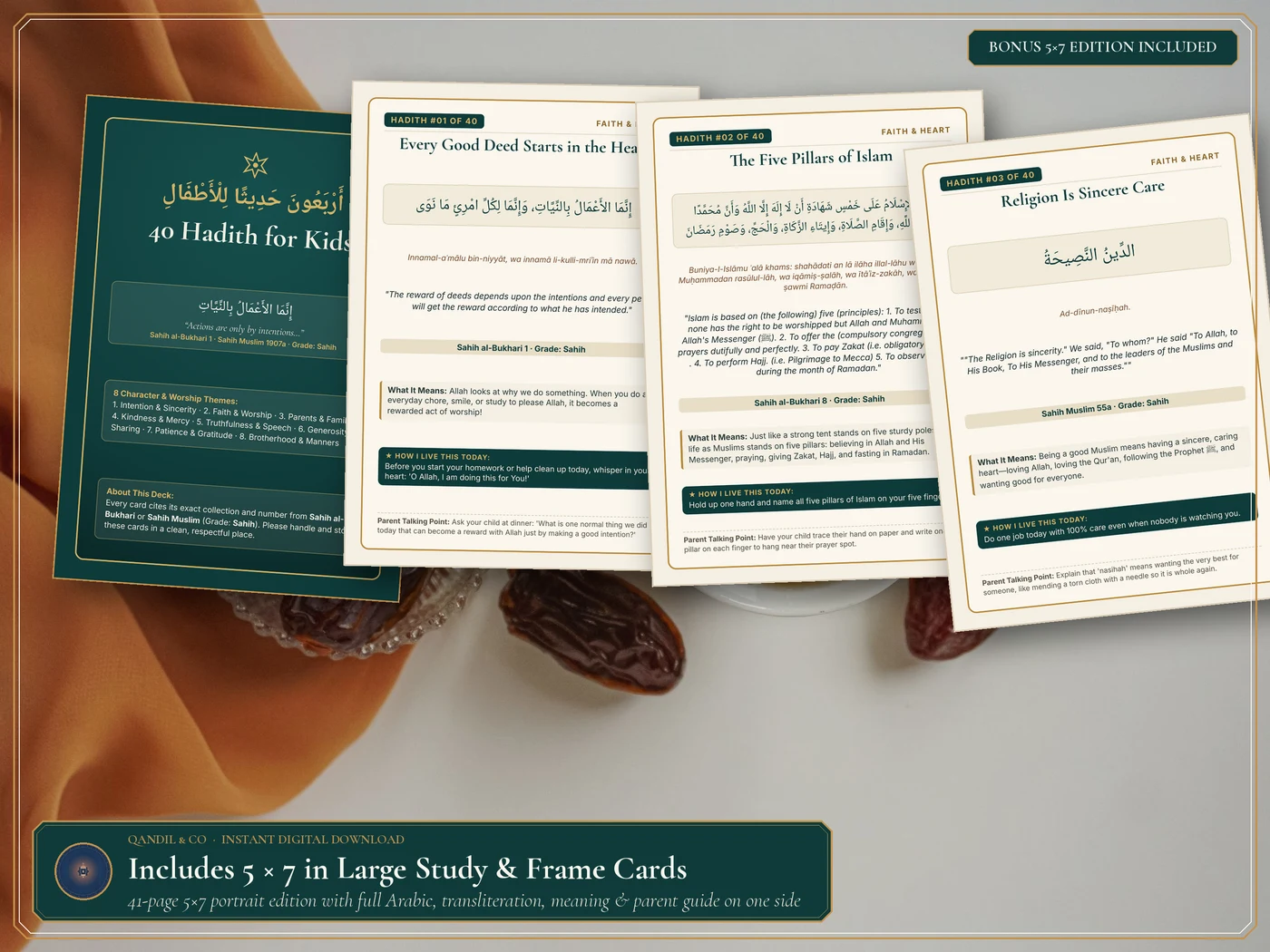 Hadith cards 9–16: Good manners, gratitude & truthfulness