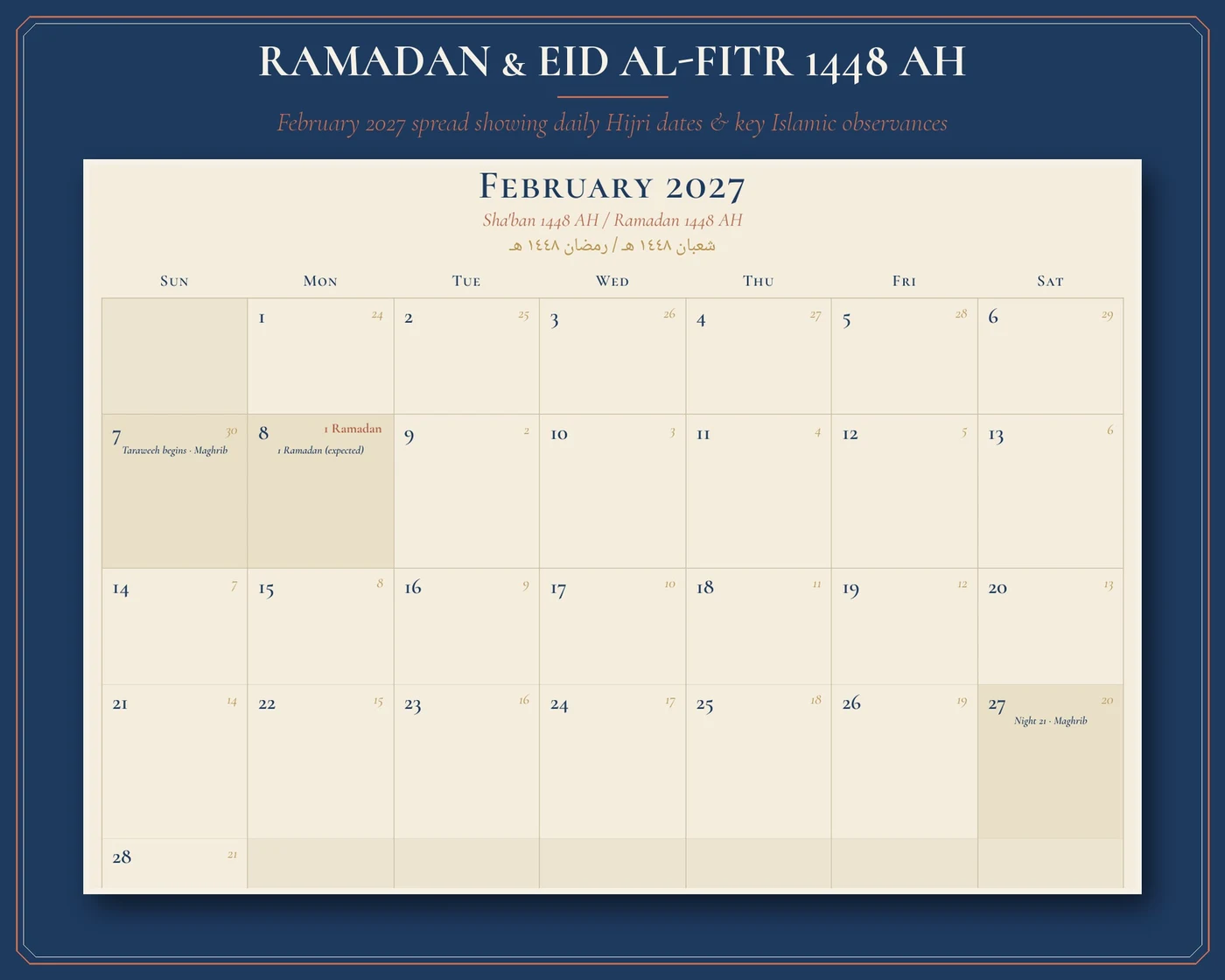 May & June 2027 (Dhul Hijjah & Eid al-Adha 1448 AH) spreads