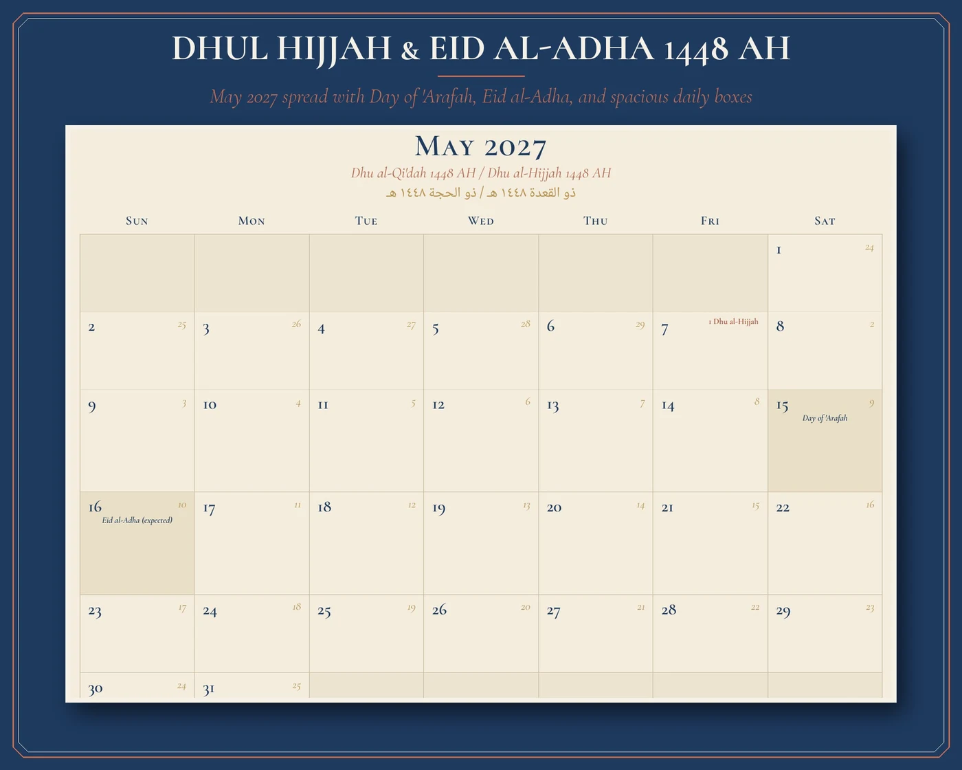 Key Islamic Dates & Sunnah Fasting Days reference sheet